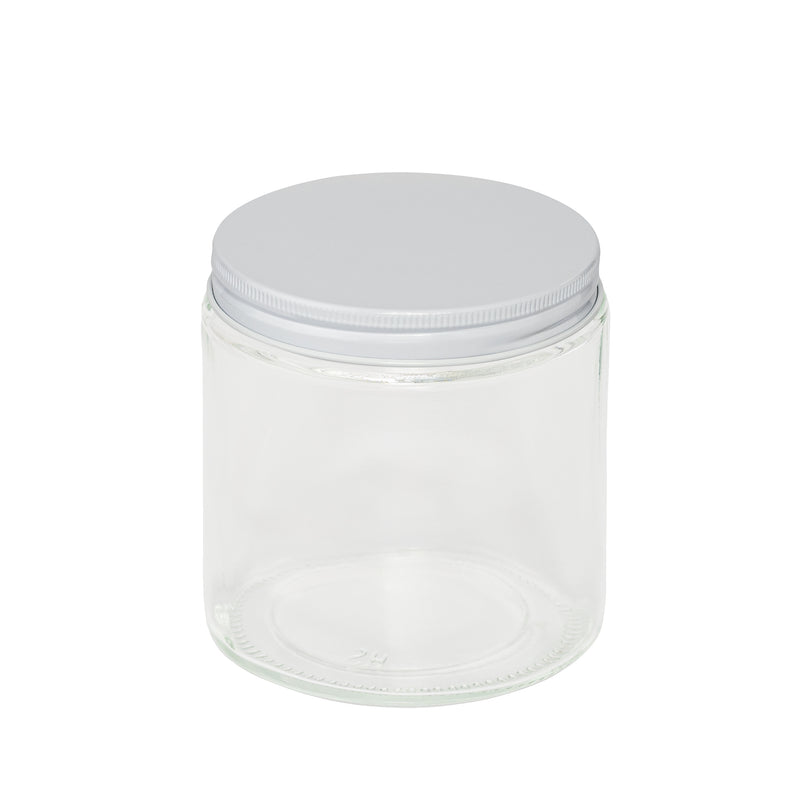Load image into Gallery viewer, Straight-Sided Clear Glass Jars 16 oz + Metal Lid
