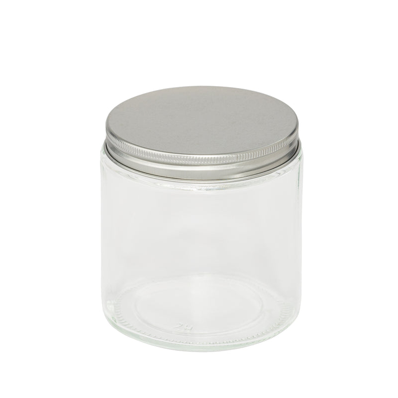 Load image into Gallery viewer, Straight-Sided Clear Glass Jars 16 oz + Metal Lid
