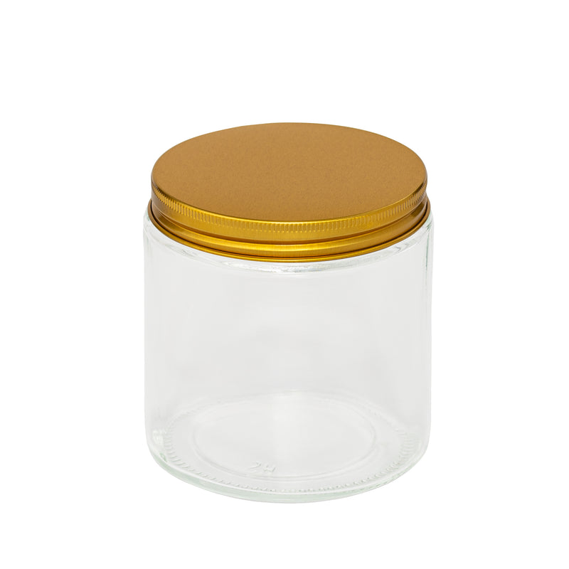 Load image into Gallery viewer, Straight-Sided Clear Glass Jars 16 oz + Metal Lid
