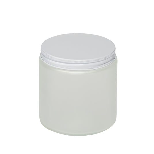 Straight-Sided Clear frosted Glass Jars 16 oz + Metal Lid