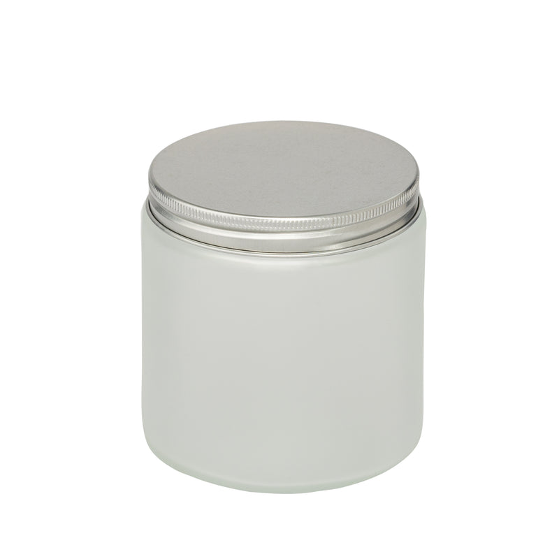 Load image into Gallery viewer, Straight-Sided Clear frosted Glass Jars 16 oz + Metal Lid
