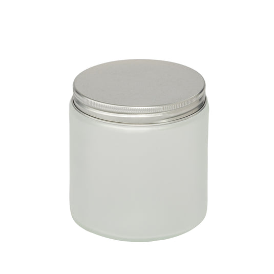 Straight-Sided Clear frosted Glass Jars 16 oz + Metal Lid