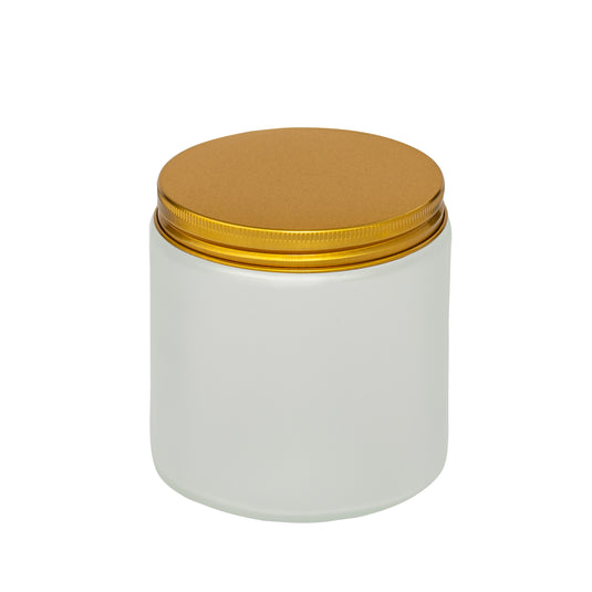 Straight-Sided Clear frosted Glass Jars 16 oz + Metal Lid