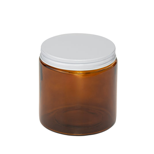 Straight-Sided Amber Glass Jars 16 oz + Metal Lid