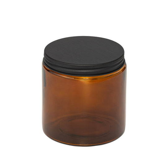 Straight-Sided Amber Glass Jars 16 oz + Metal Lid