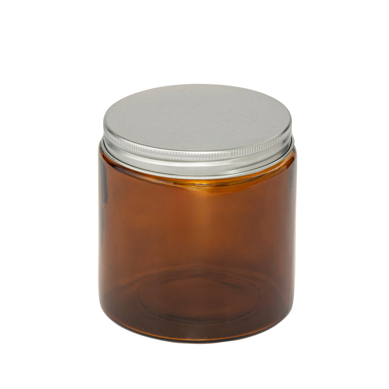 Load image into Gallery viewer, Straight-Sided Amber Glass Jars 16 oz + Metal Lid
