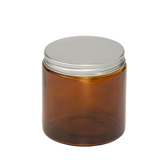Straight-Sided Amber Glass Jars 16 oz + Metal Lid
