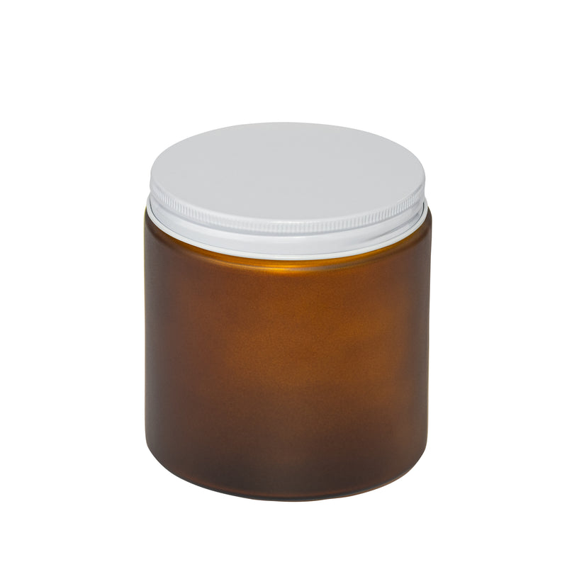 Load image into Gallery viewer, Straight-Sided Amber Frosted Glass Jars 16 oz + Metal Lid
