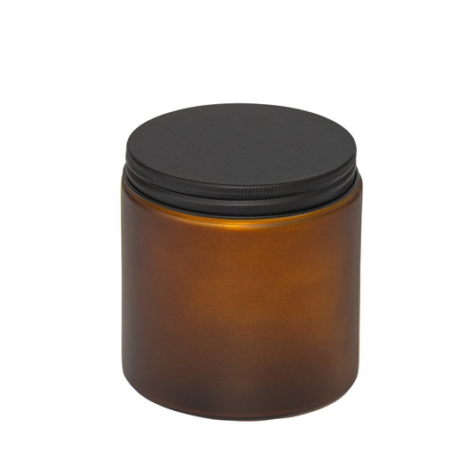 Straight-Sided Amber Frosted Glass Jars 16 oz + Metal Lid