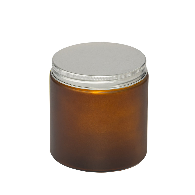 Load image into Gallery viewer, Straight-Sided Amber Frosted Glass Jars 16 oz + Metal Lid
