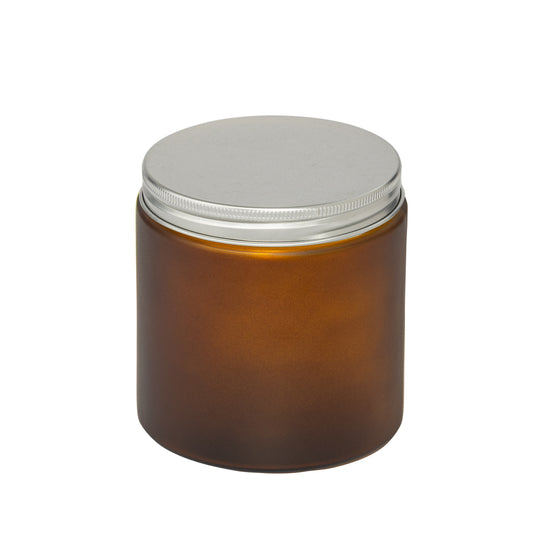 Straight-Sided Amber Frosted Glass Jars 16 oz + Metal Lid