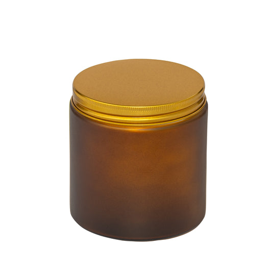 Straight-Sided Amber Frosted Glass Jars 16 oz + Metal Lid