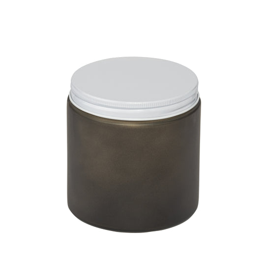 Straight-Sided Black Frosted Glass Jars 16 oz + Metal Lid