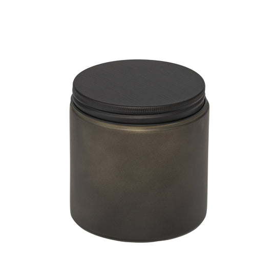 Straight-Sided Black Frosted Glass Jars 16 oz + Metal Lid