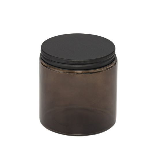 Straight-Sided Black Transparent Glass Jars 16 oz + Metal Lid