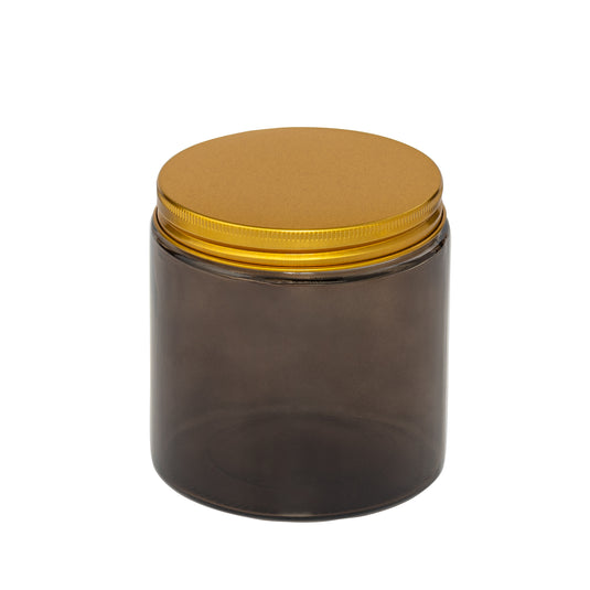 Straight-Sided Black Transparent Glass Jars 16 oz + Metal Lid